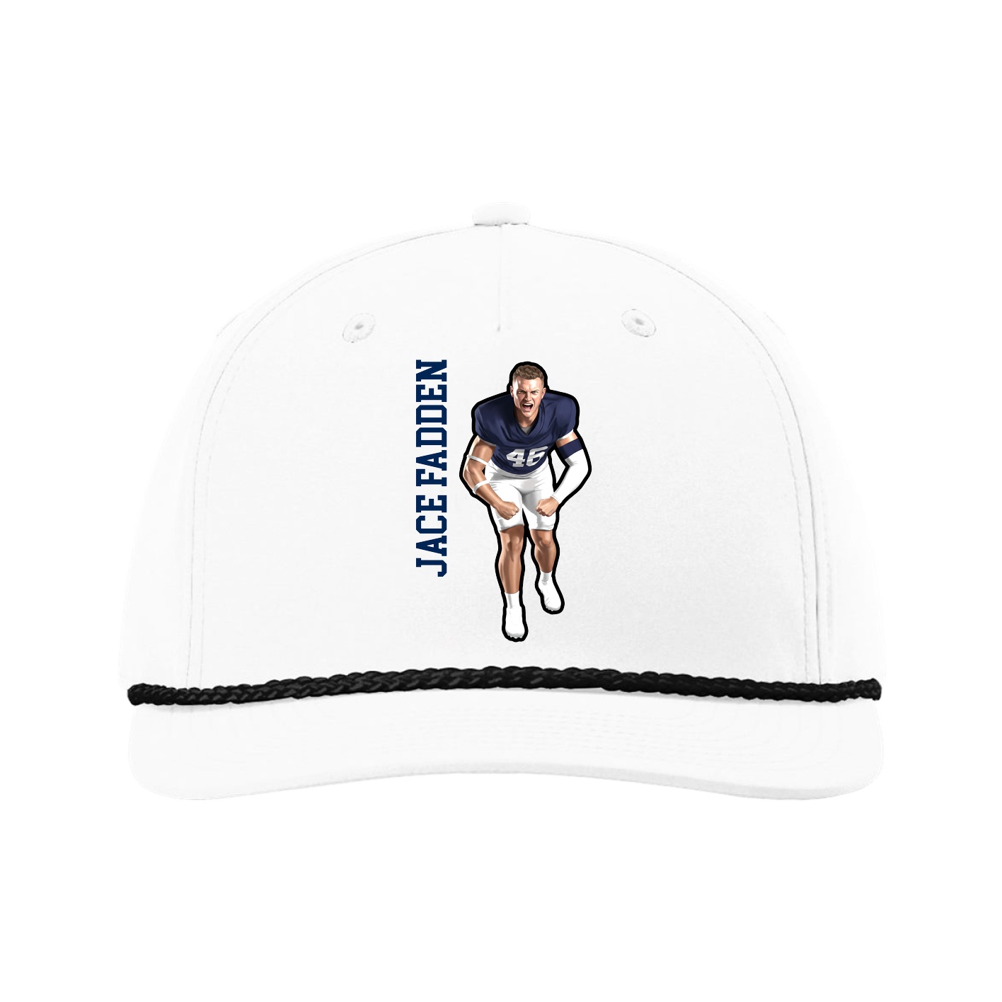 Five-Panel Classic Rope Cap — Name Vertical in White
