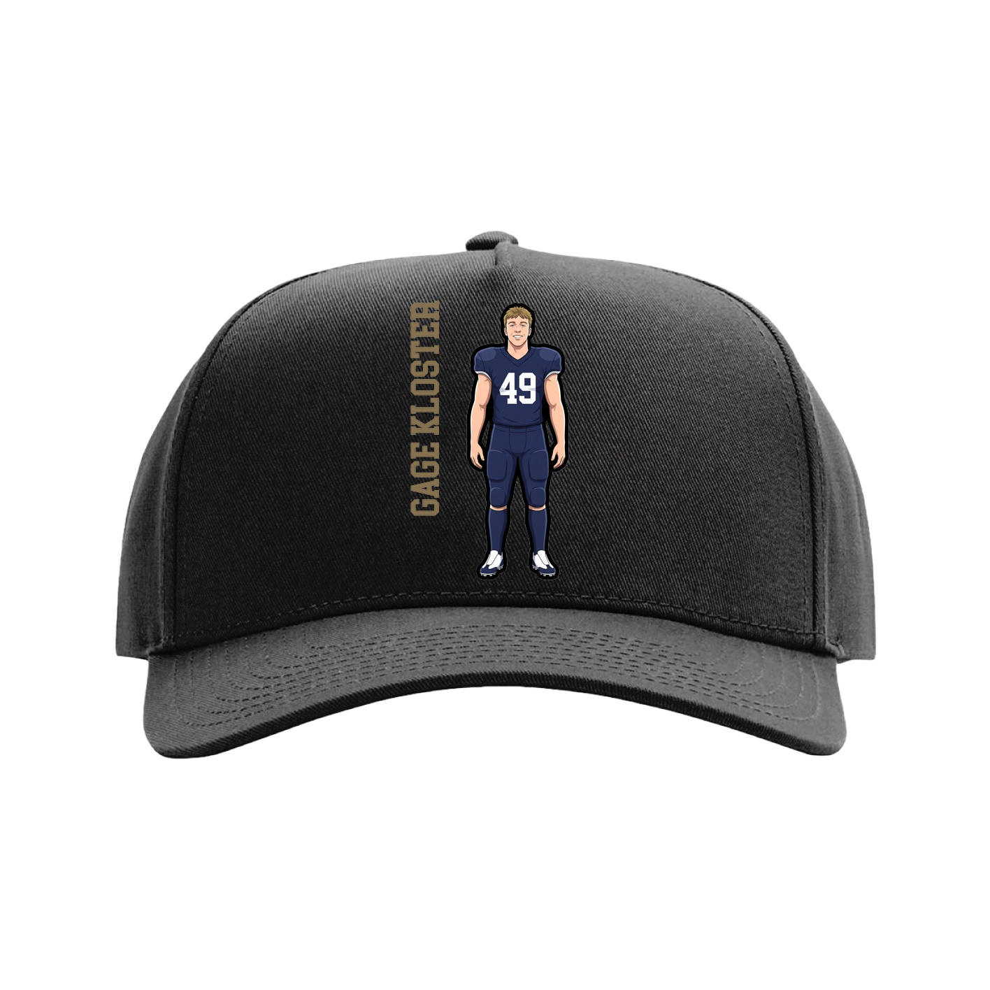 Full Fabric Five-Panel Champ Cap — Name Vertical in Black
