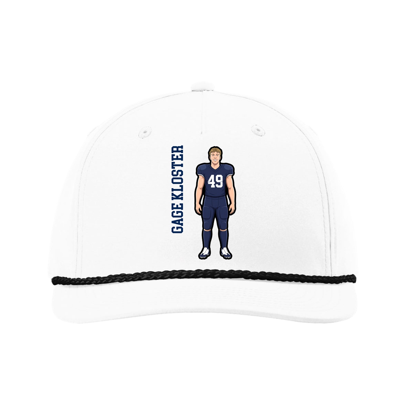 Five-Panel Classic Rope Cap — Name Vertical in White