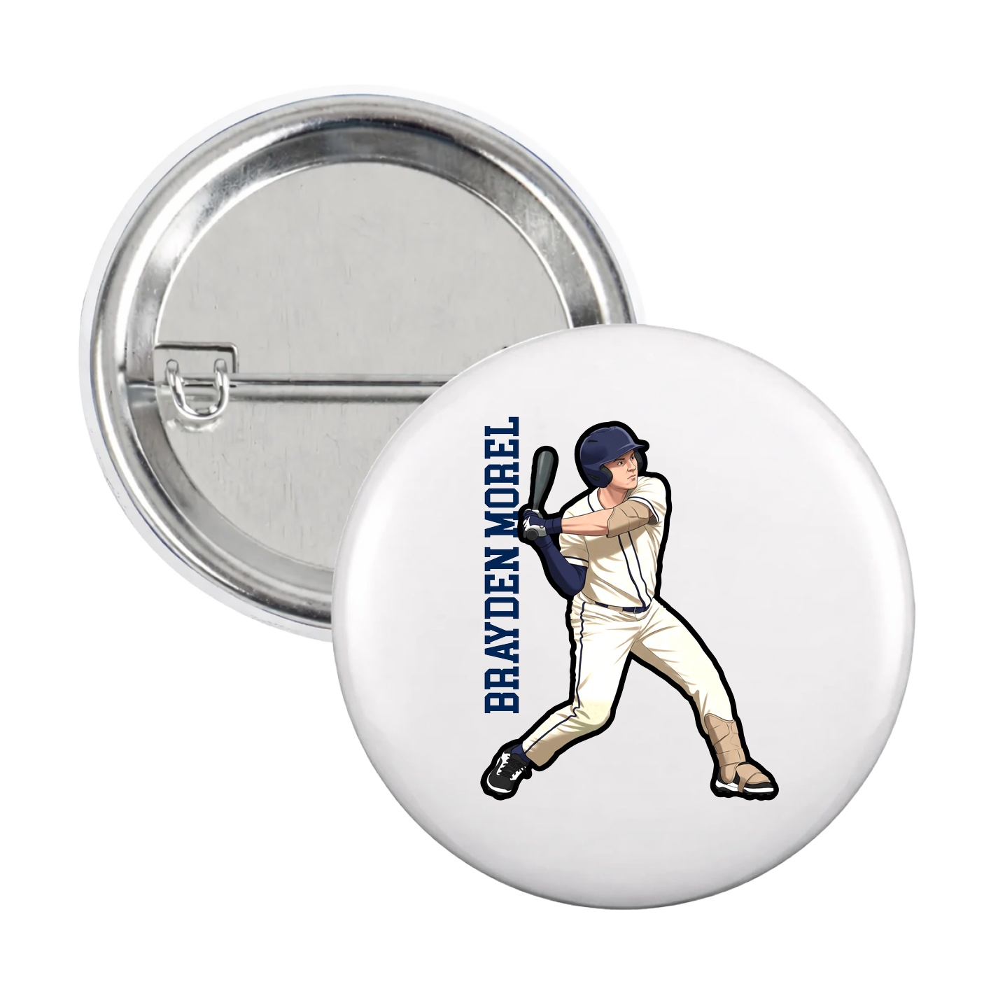 Game Day Button — Name Vertical in White