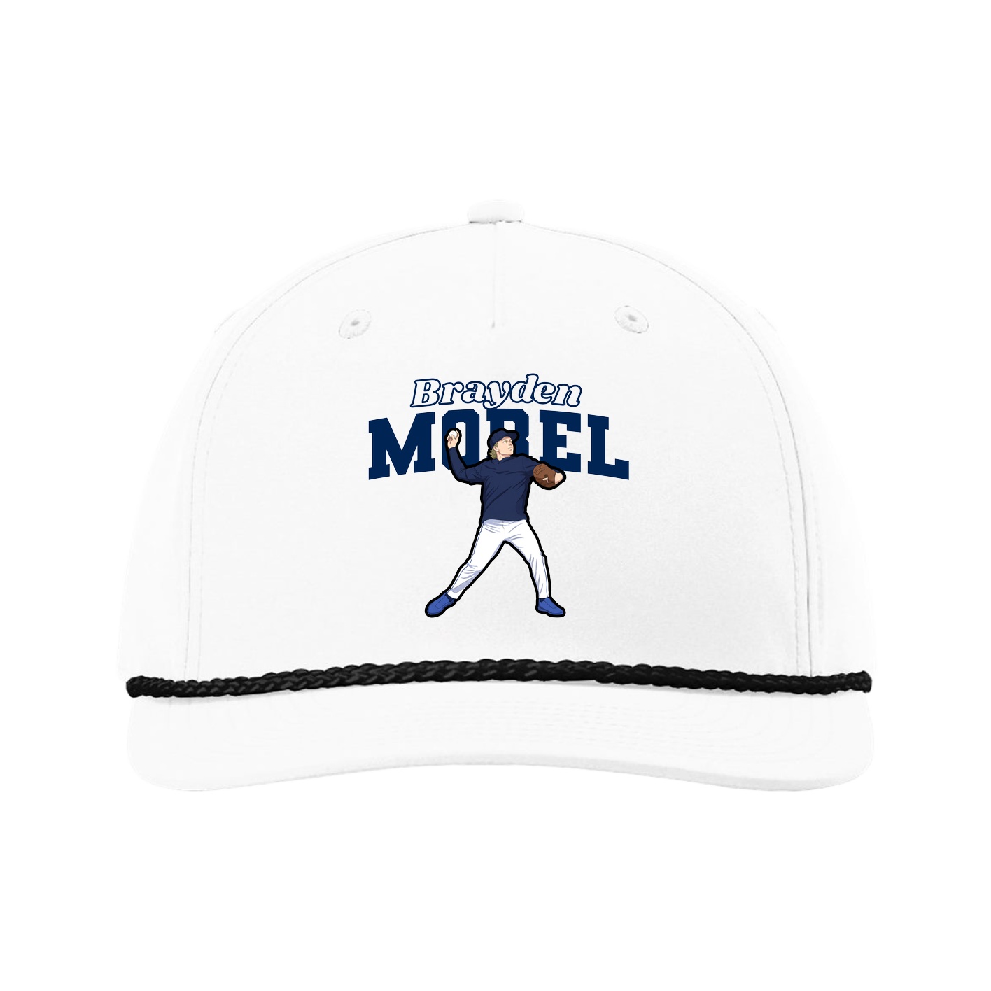 Five-Panel Classic Rope Cap — Name Arch in White