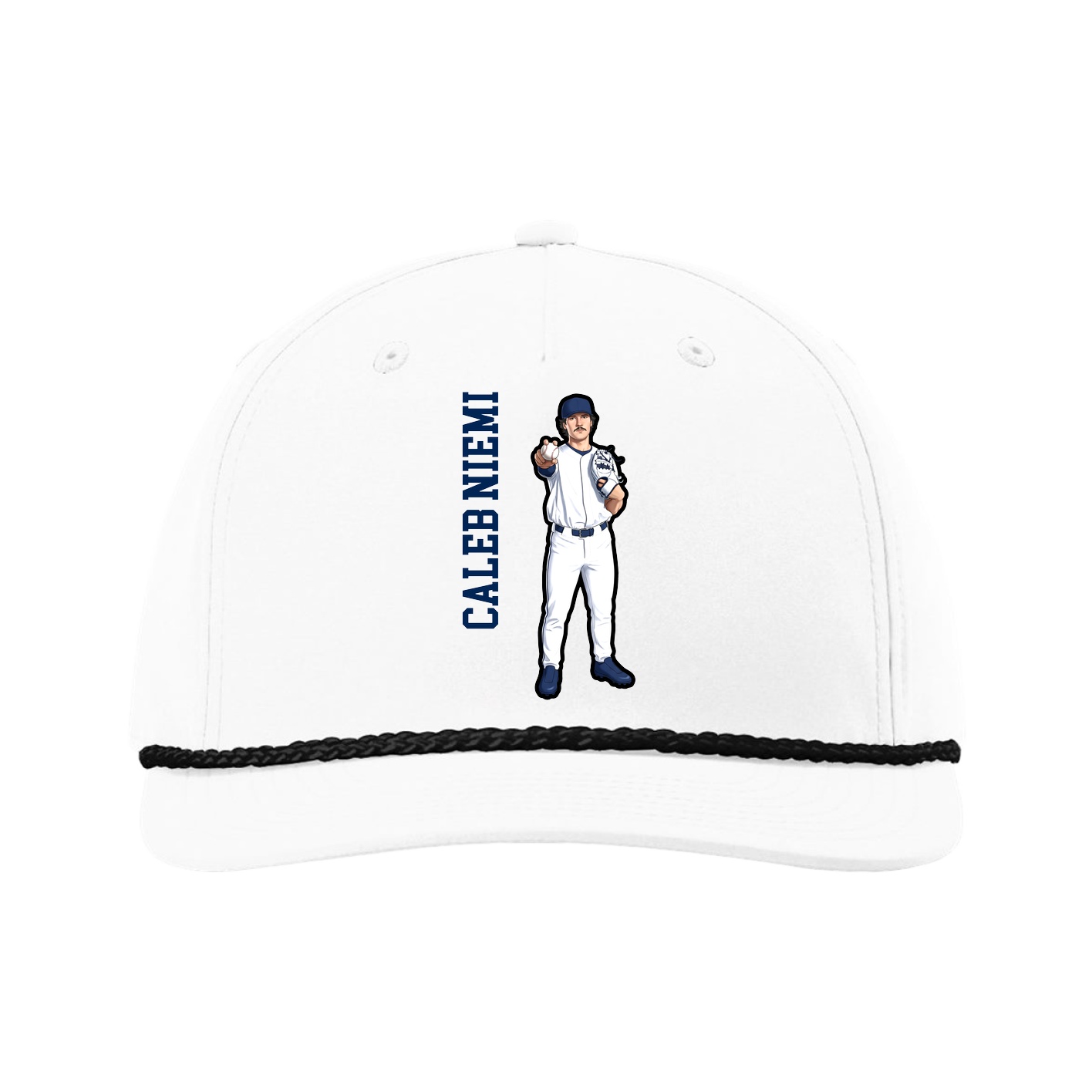 Five-Panel Classic Rope Cap — Name Vertical in White