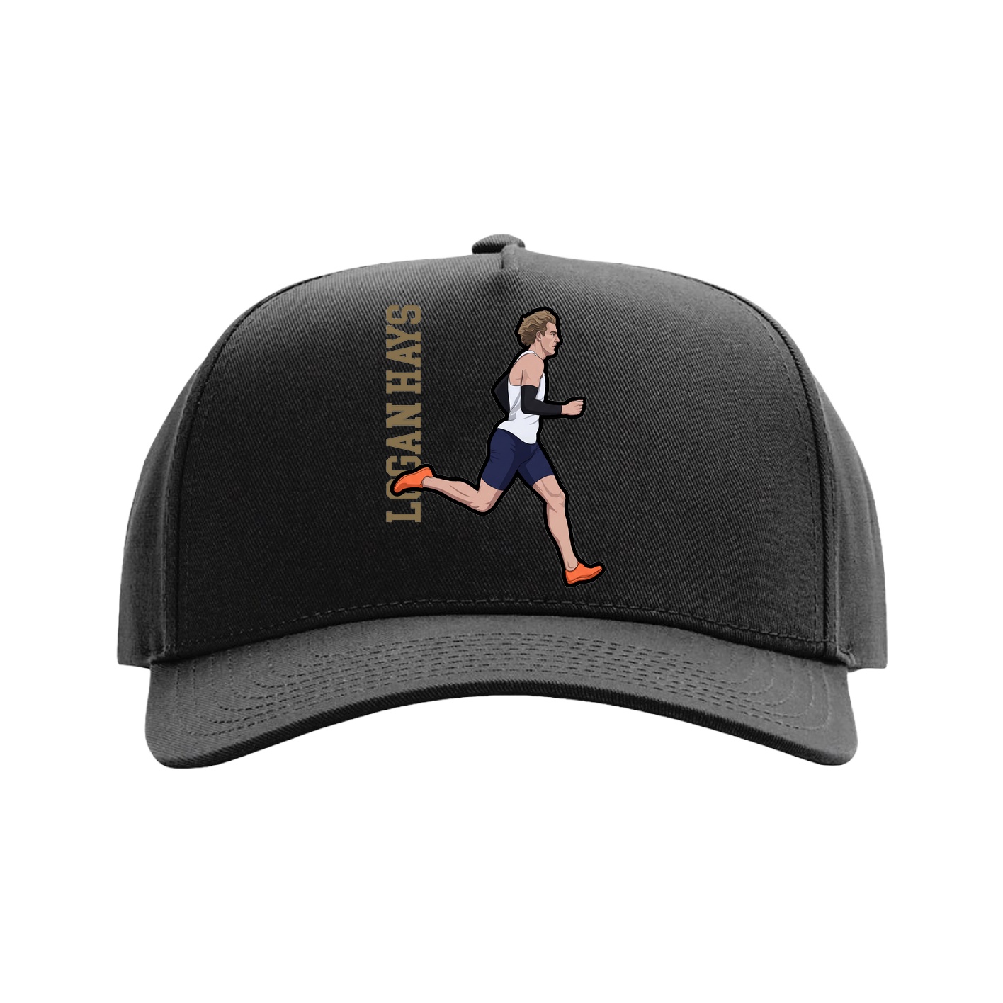 Full Fabric Five-Panel Champ Cap — Name Vertical in Black