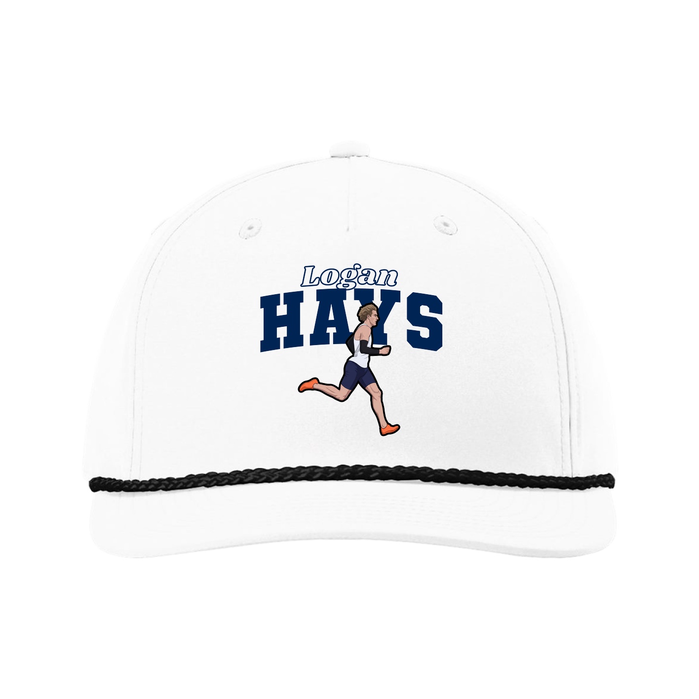 Five-Panel Classic Rope Cap — Name Arch in White