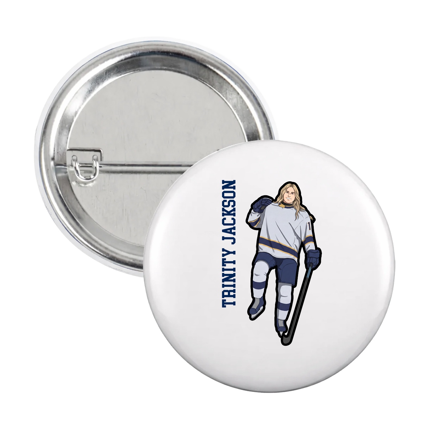 Game Day Button — Name Vertical in White
