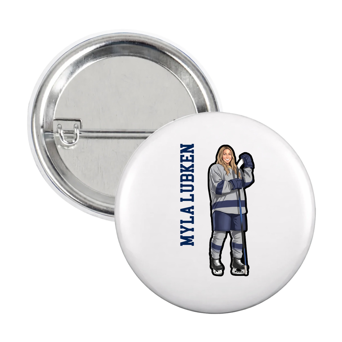 Game Day Button — Name Vertical in White