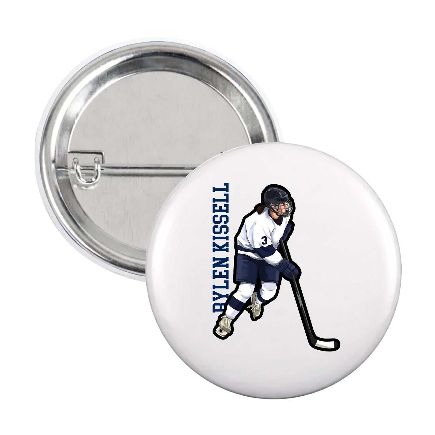 Game Day Button — Name Vertical in White