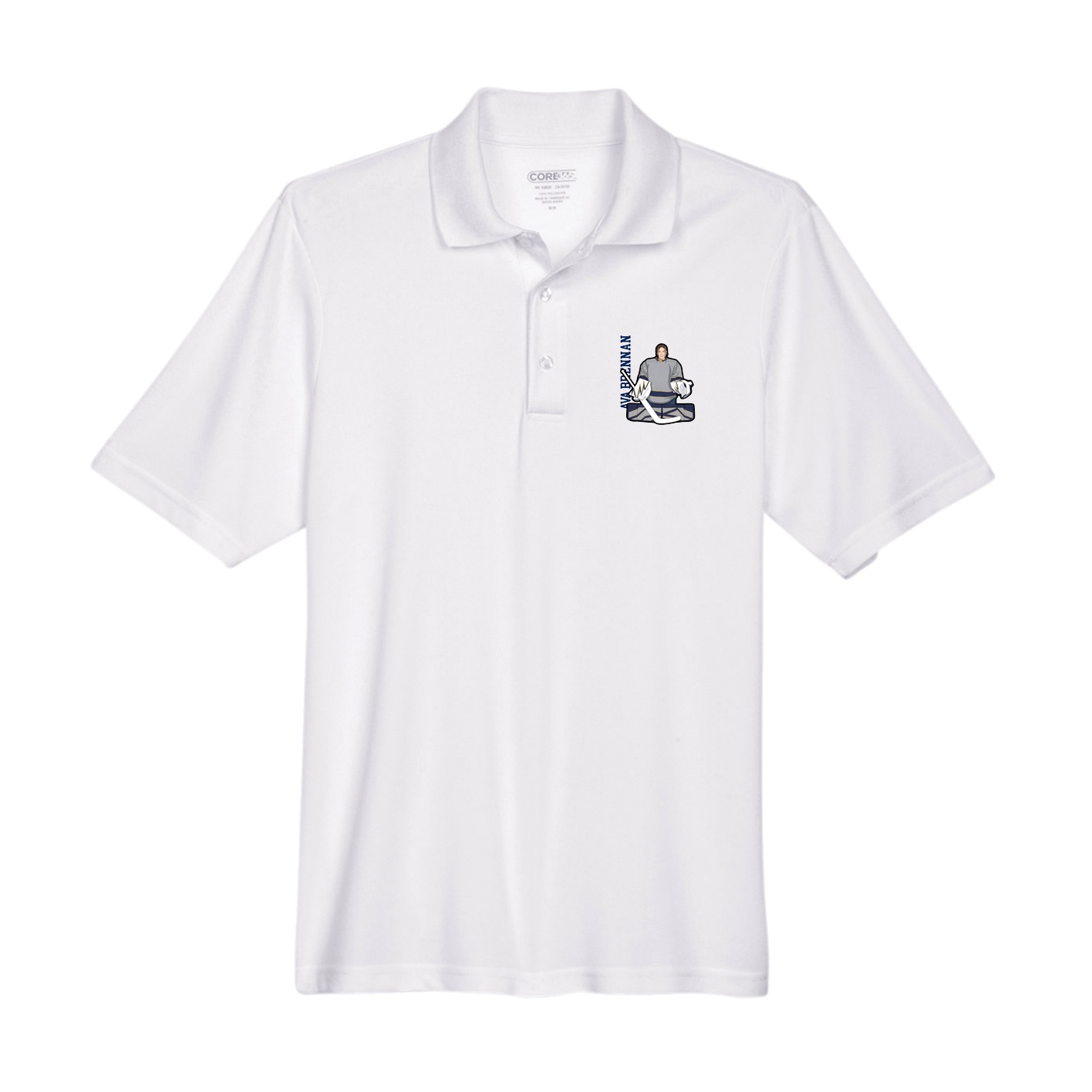 Performance Polo — Name Vertical in White