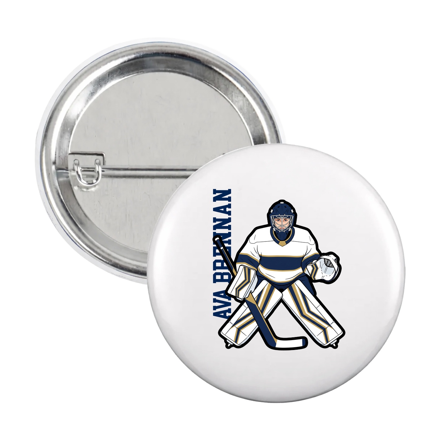 Game Day Button — Name Vertical in White