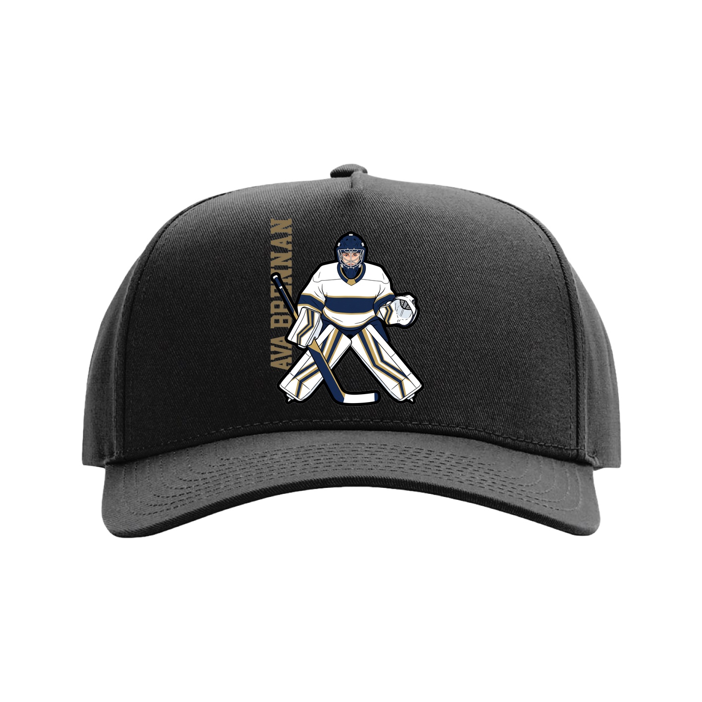 Full Fabric Five-Panel Champ Cap — Name Vertical in Black