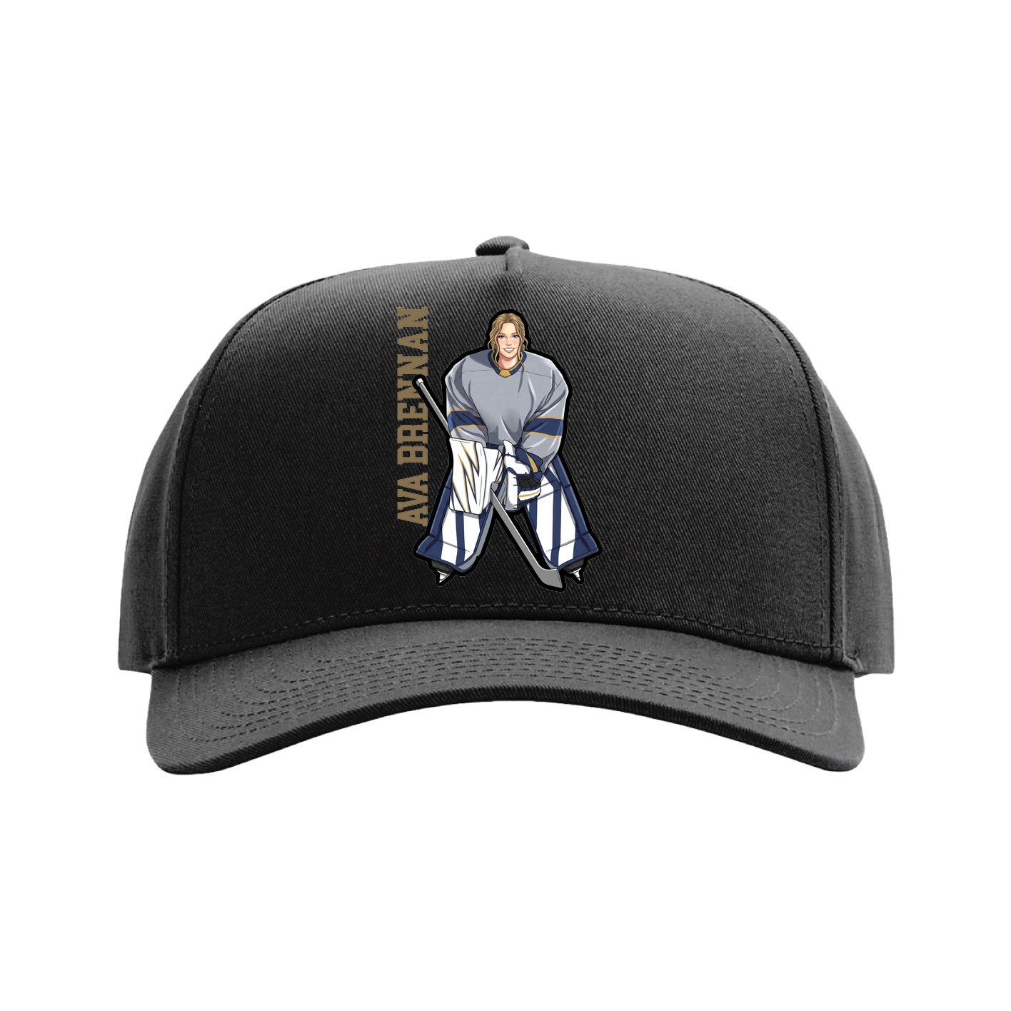 Full Fabric Five-Panel Champ Cap — Name Vertical in Black