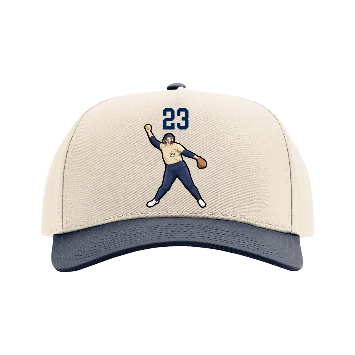 Full Fabric Five-Panel Champ Cap — Number Top in Cream/Navy