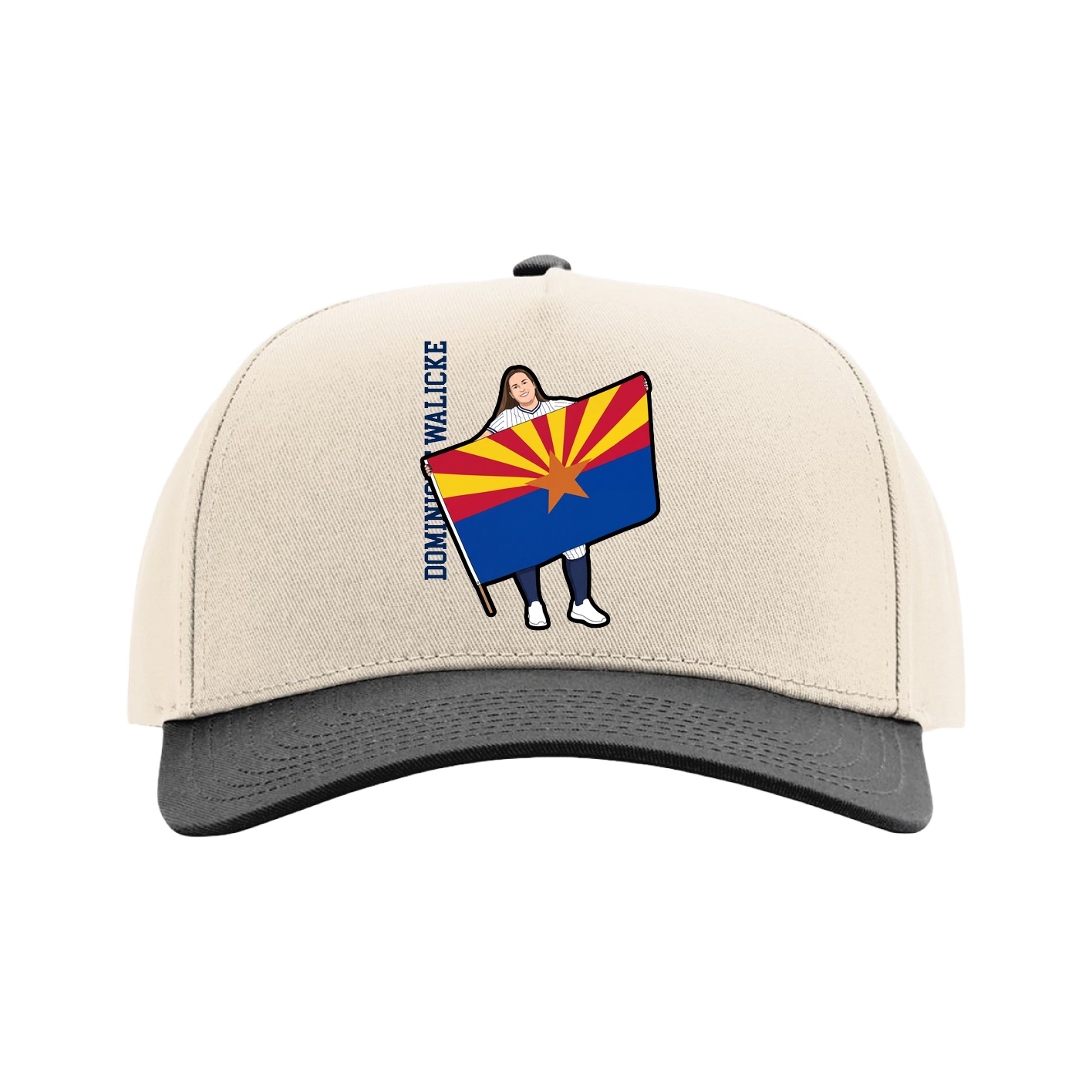 Full Fabric Five-Panel Champ Cap — Name Vertical in Cream/Black