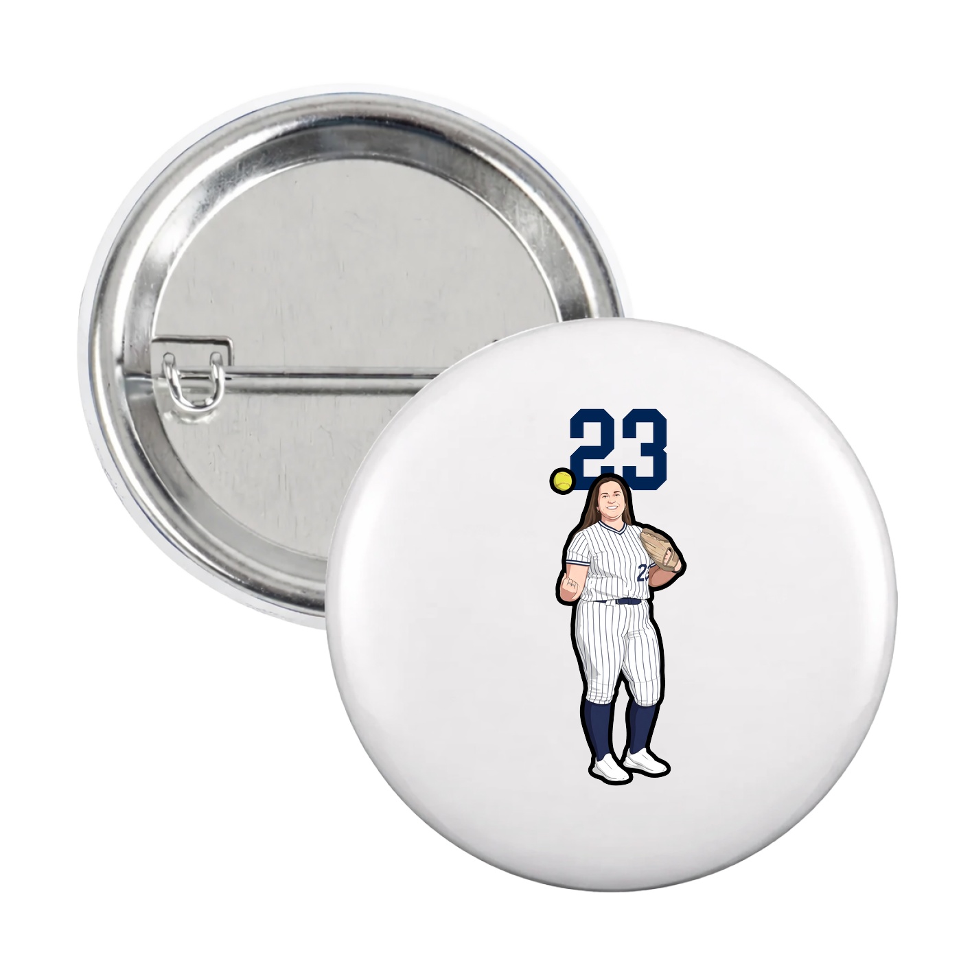 Game Day Button — Number Top in White