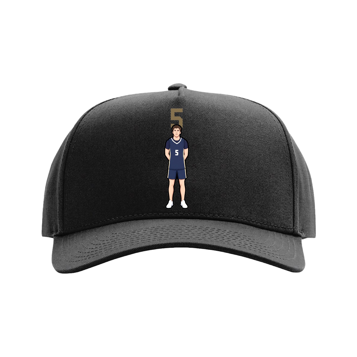 Full Fabric Five-Panel Champ Cap — Number Top in Black