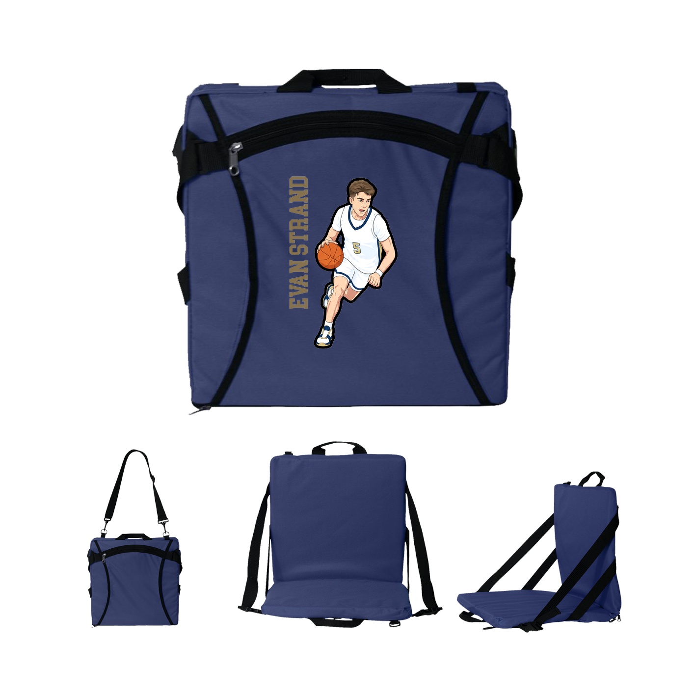 Folding Stadium Seat — Name Vertical in Navy