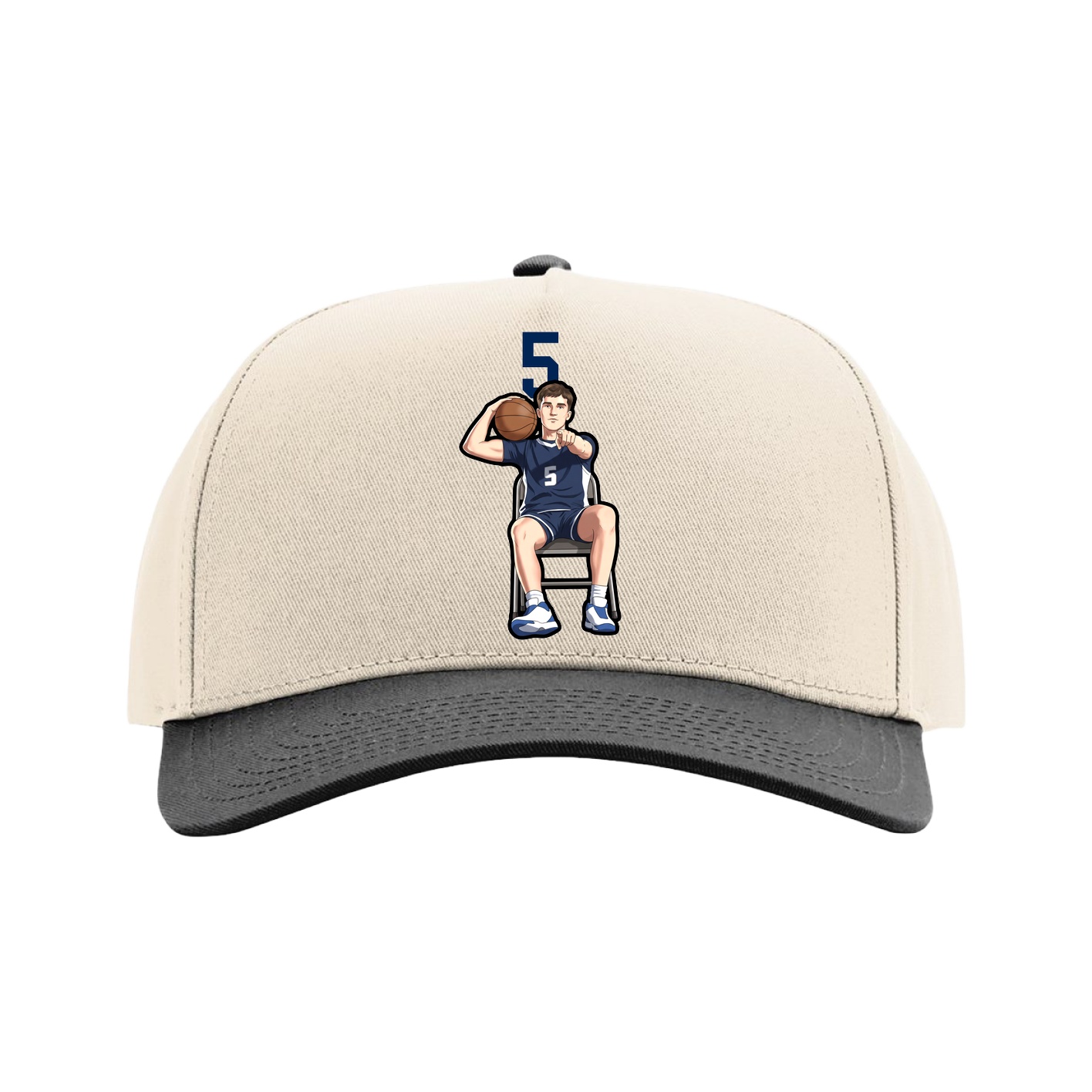Full Fabric Five-Panel Champ Cap — Number Top in Cream/Black