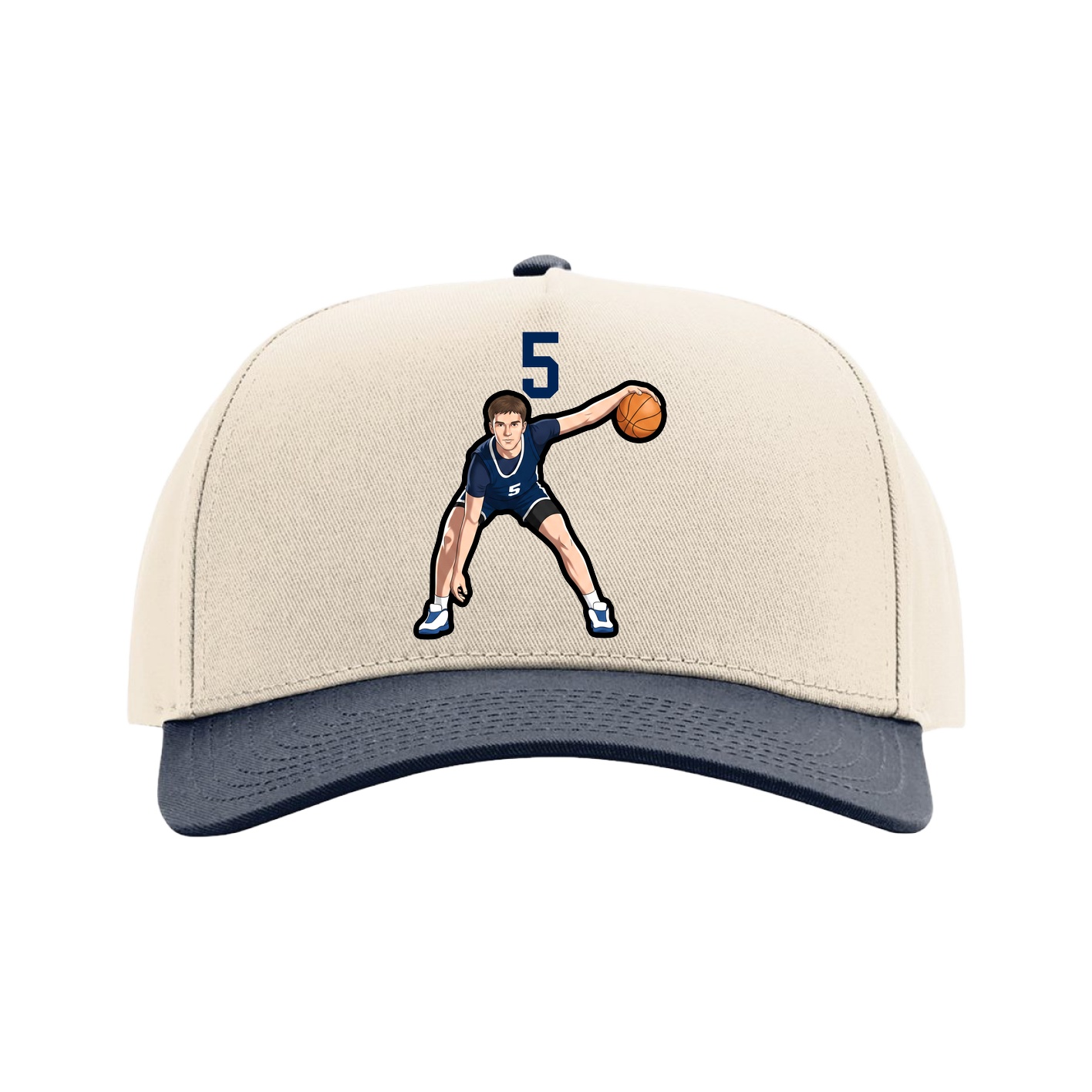 Full Fabric Five-Panel Champ Cap — Number Top in Cream/Navy