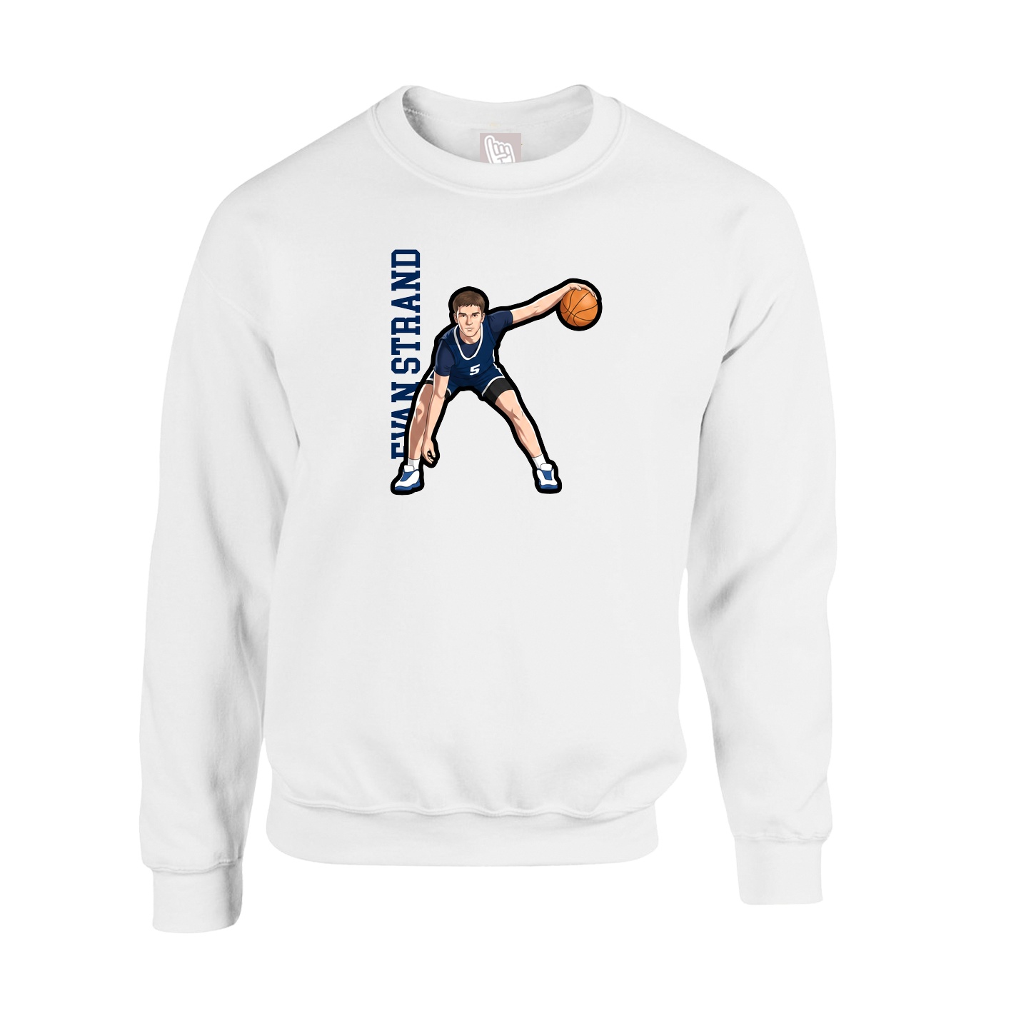 Fleece Crew — Name Vertical in White