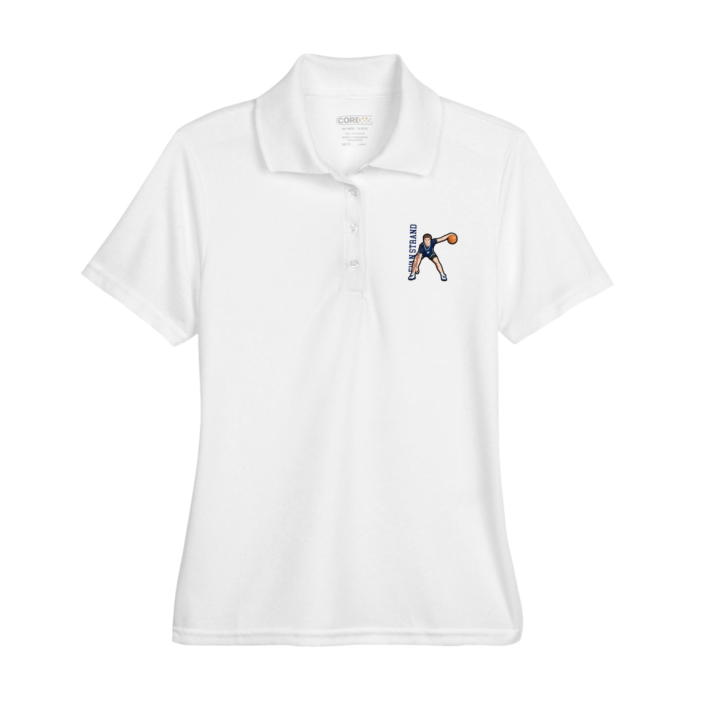 Womens Performance Polo — Name Vertical in White