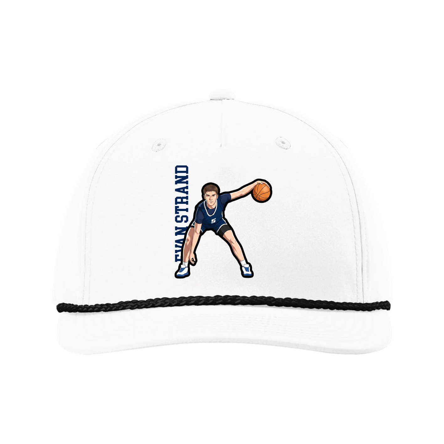 Five-Panel Classic Rope Cap — Name Vertical in White