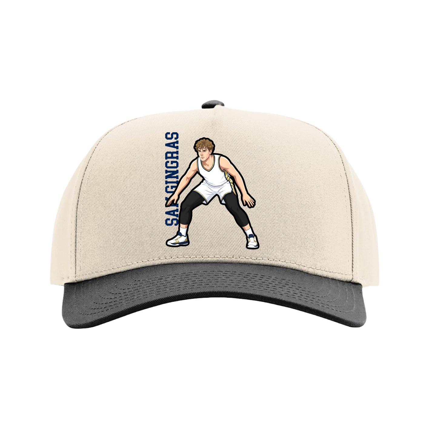 Full Fabric Five-Panel Champ Cap — Name Vertical in Cream/Black
