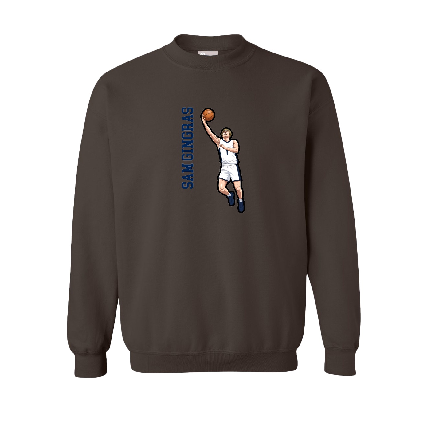 Fleece Crew — Name Vertical in Brown