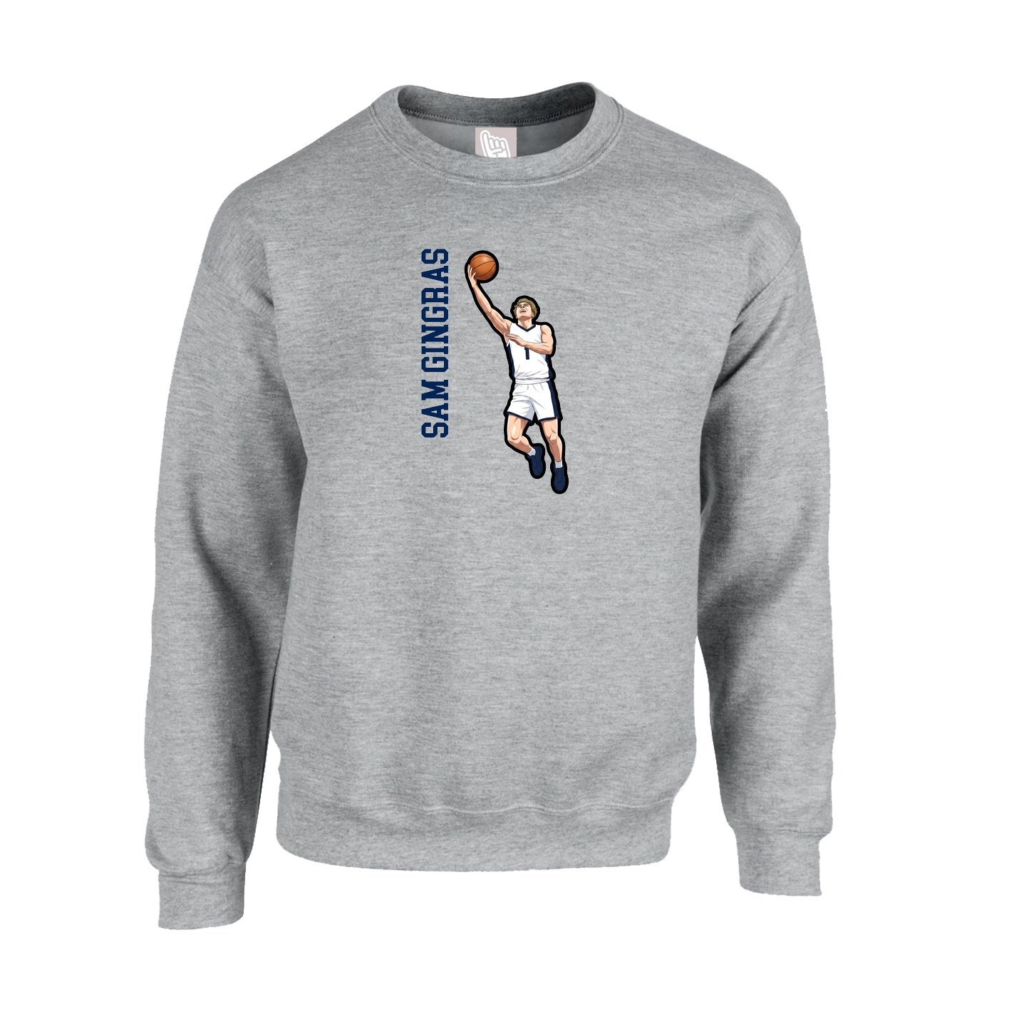 Fleece Crew — Name Vertical in Grey