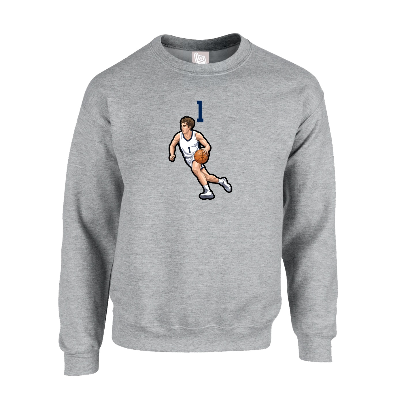 Fleece Crew — Number Top in Grey
