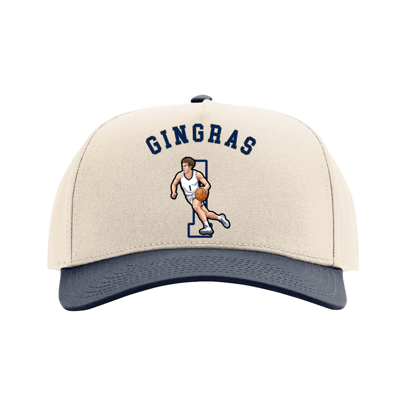 Full Fabric Five-Panel Champ Cap — Shirsey Arch in Cream/Navy