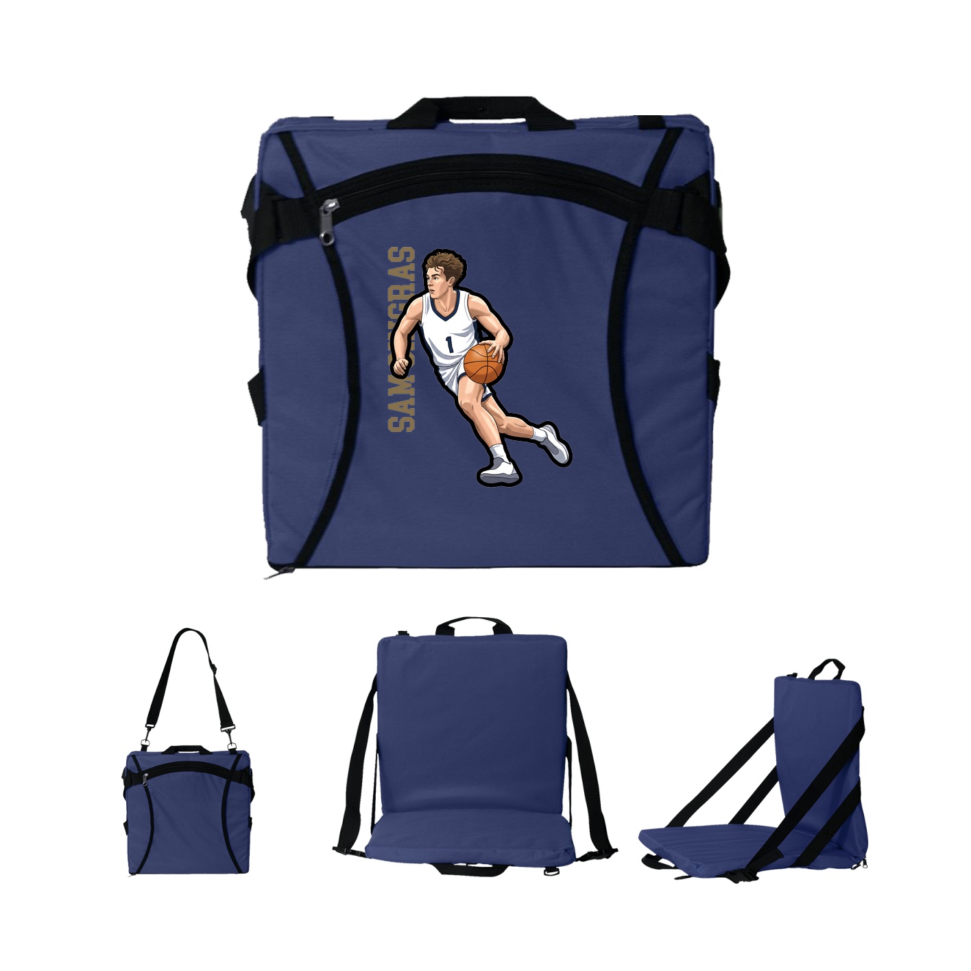 Folding Stadium Seat — Name Vertical in Navy