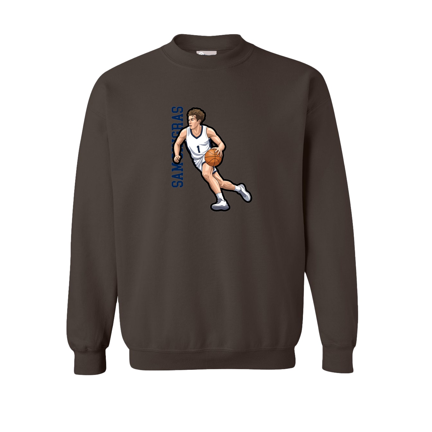 Fleece Crew — Name Vertical in Brown