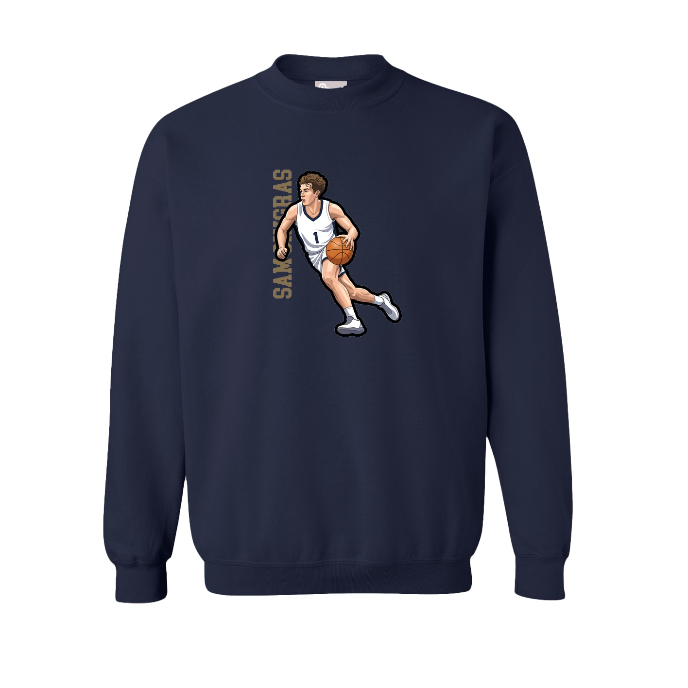 Fleece Crew — Name Vertical in Navy