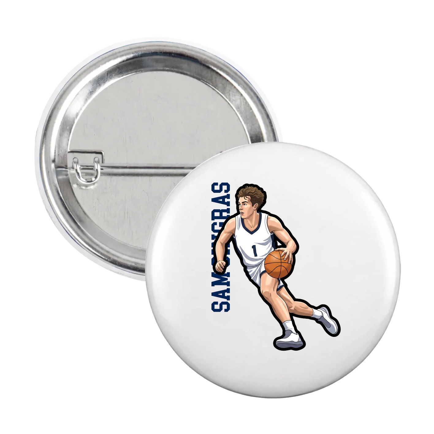 Game Day Button — Name Vertical in White