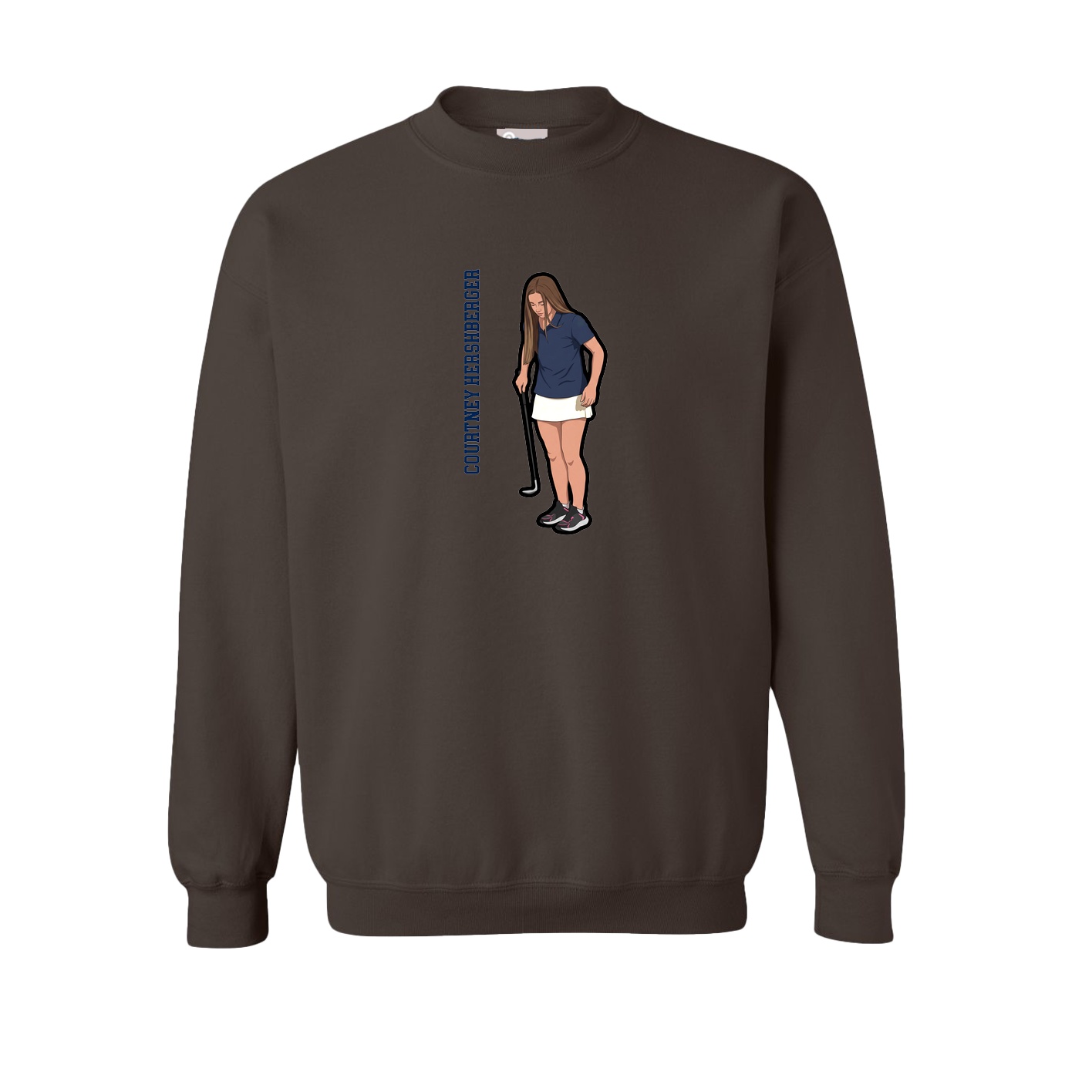 Fleece Crew — Name Vertical in Brown
