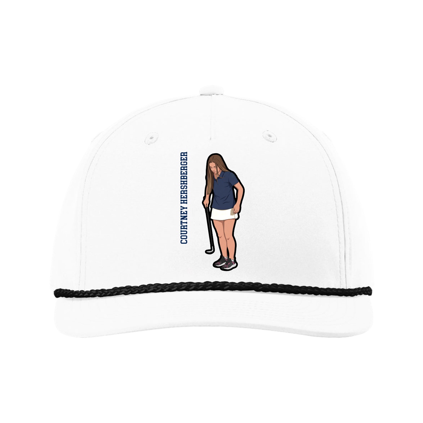 Five-Panel Classic Rope Cap — Name Vertical in White