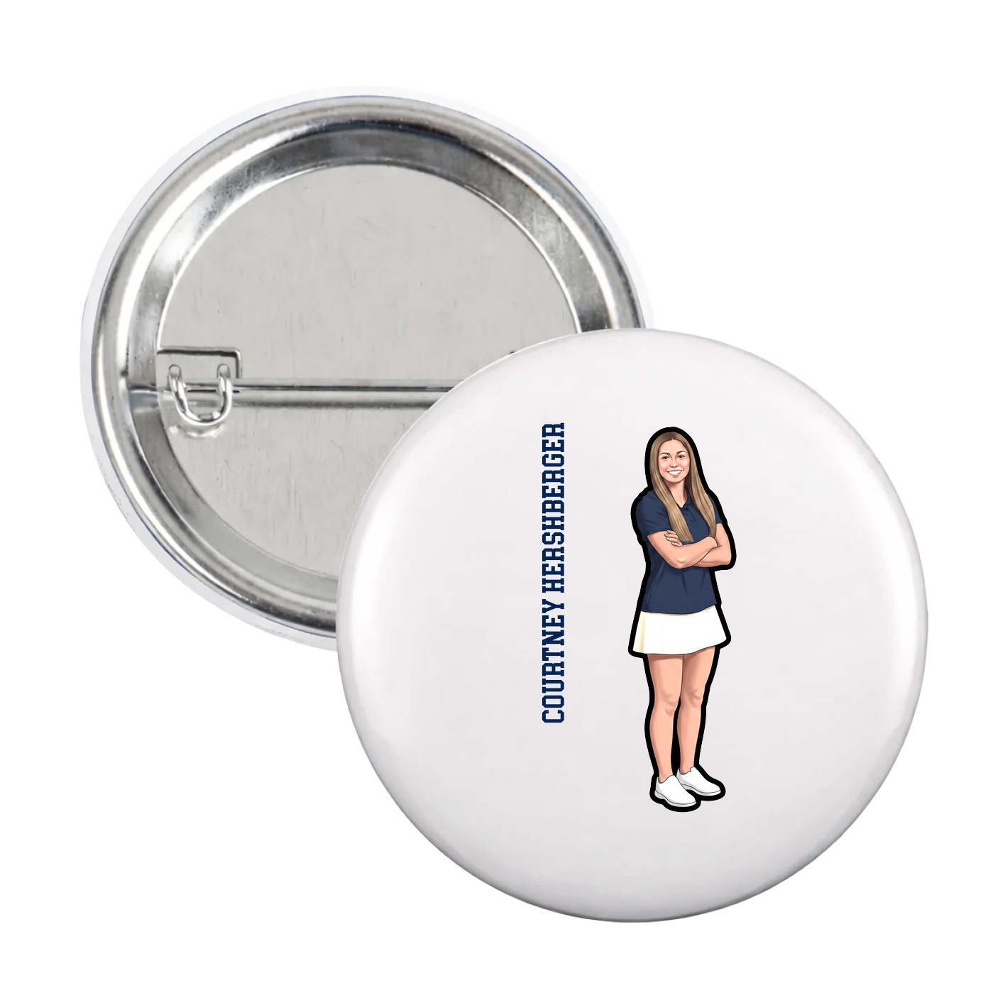 Game Day Button — Name Vertical in White