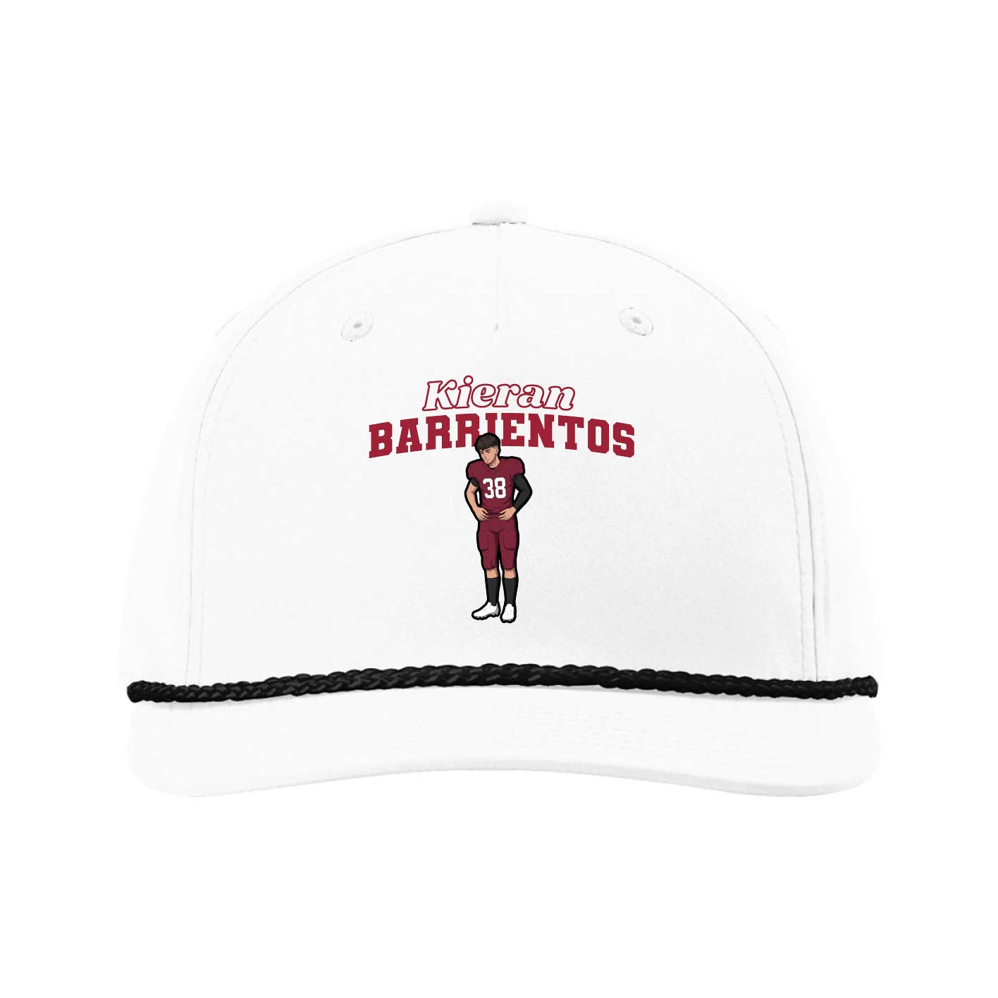 Five-Panel Classic Rope Cap — Name Arch in White