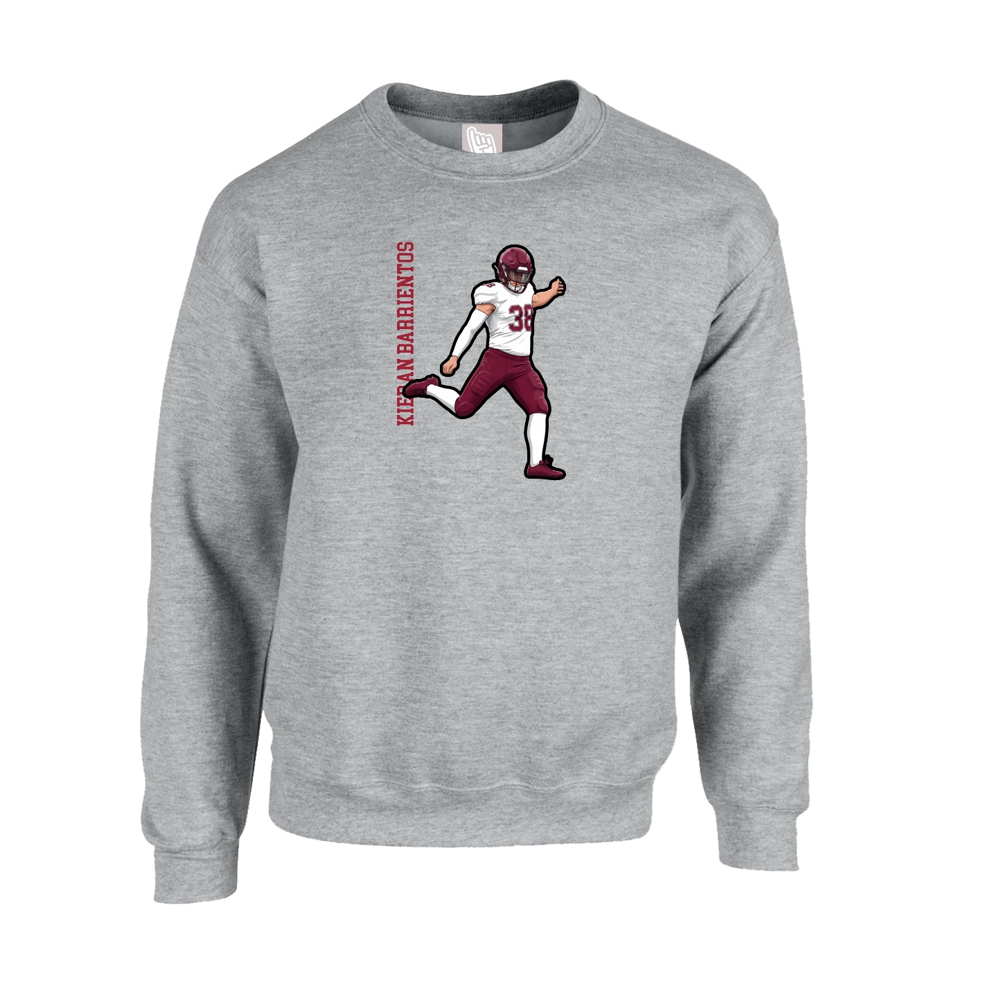 Fleece Crew — Name Vertical in Grey