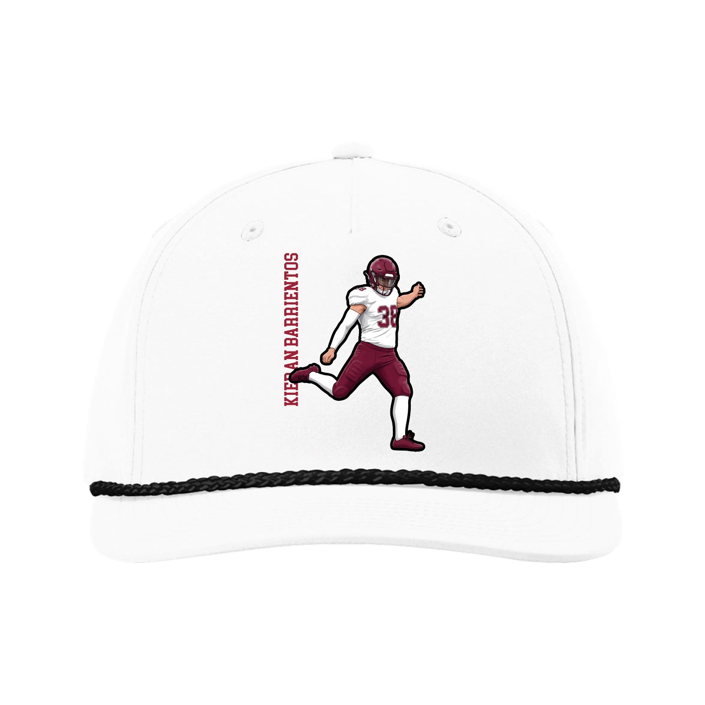 Five-Panel Classic Rope Cap — Name Vertical in White