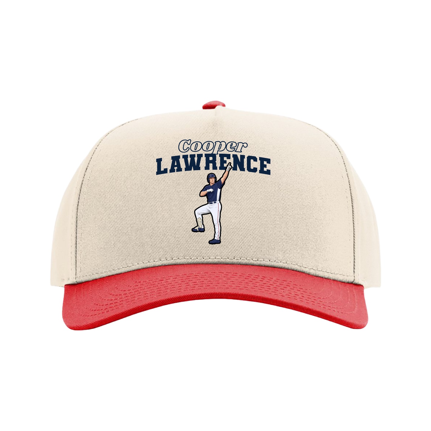 Full Fabric Five-Panel Champ Cap — Name Arch in Cream/Red