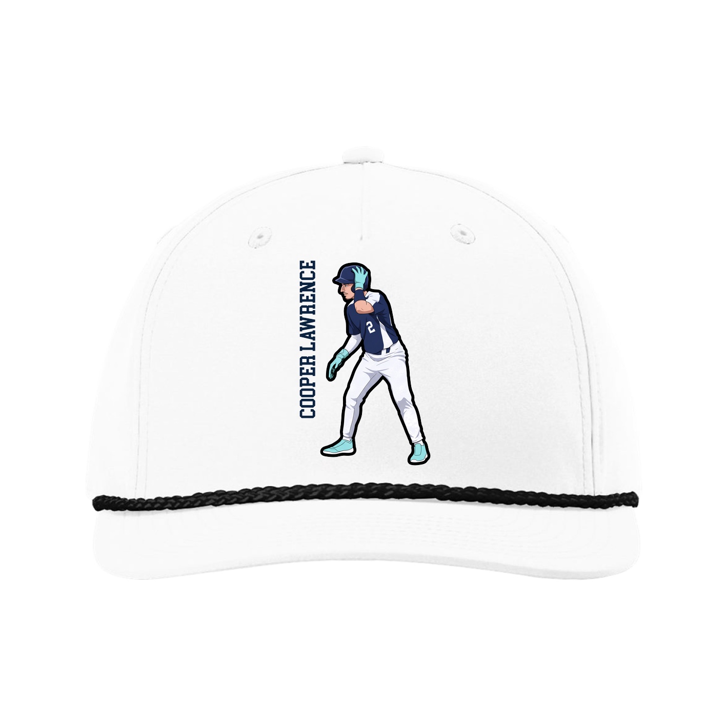 Five-Panel Classic Rope Cap — Name Vertical in White
