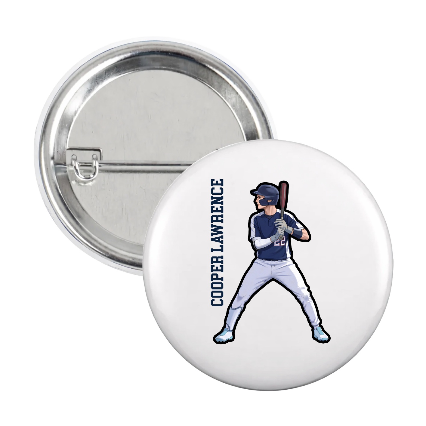 Game Day Button — Name Vertical in White