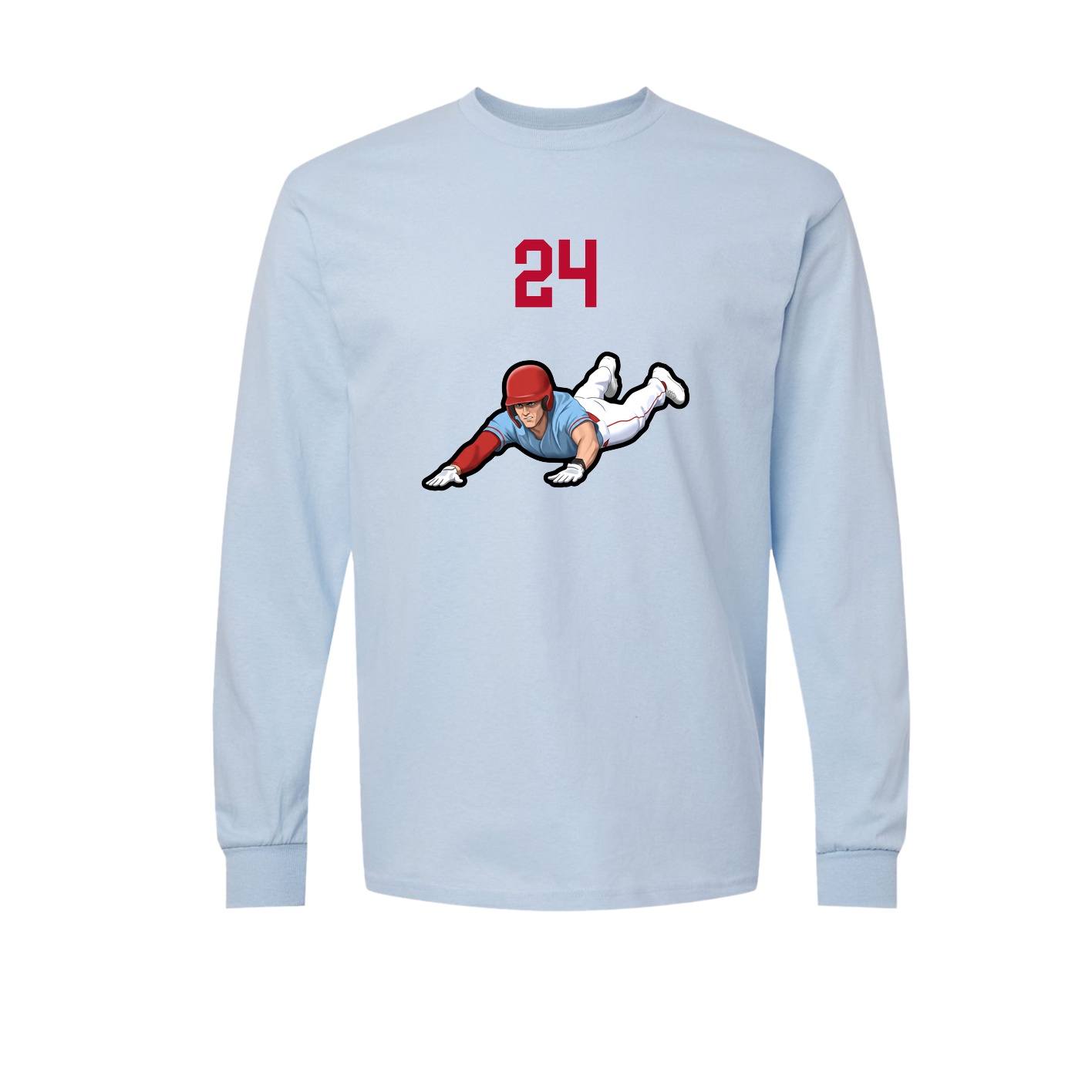 Long Sleeve Tee — Number Top in Light Blue