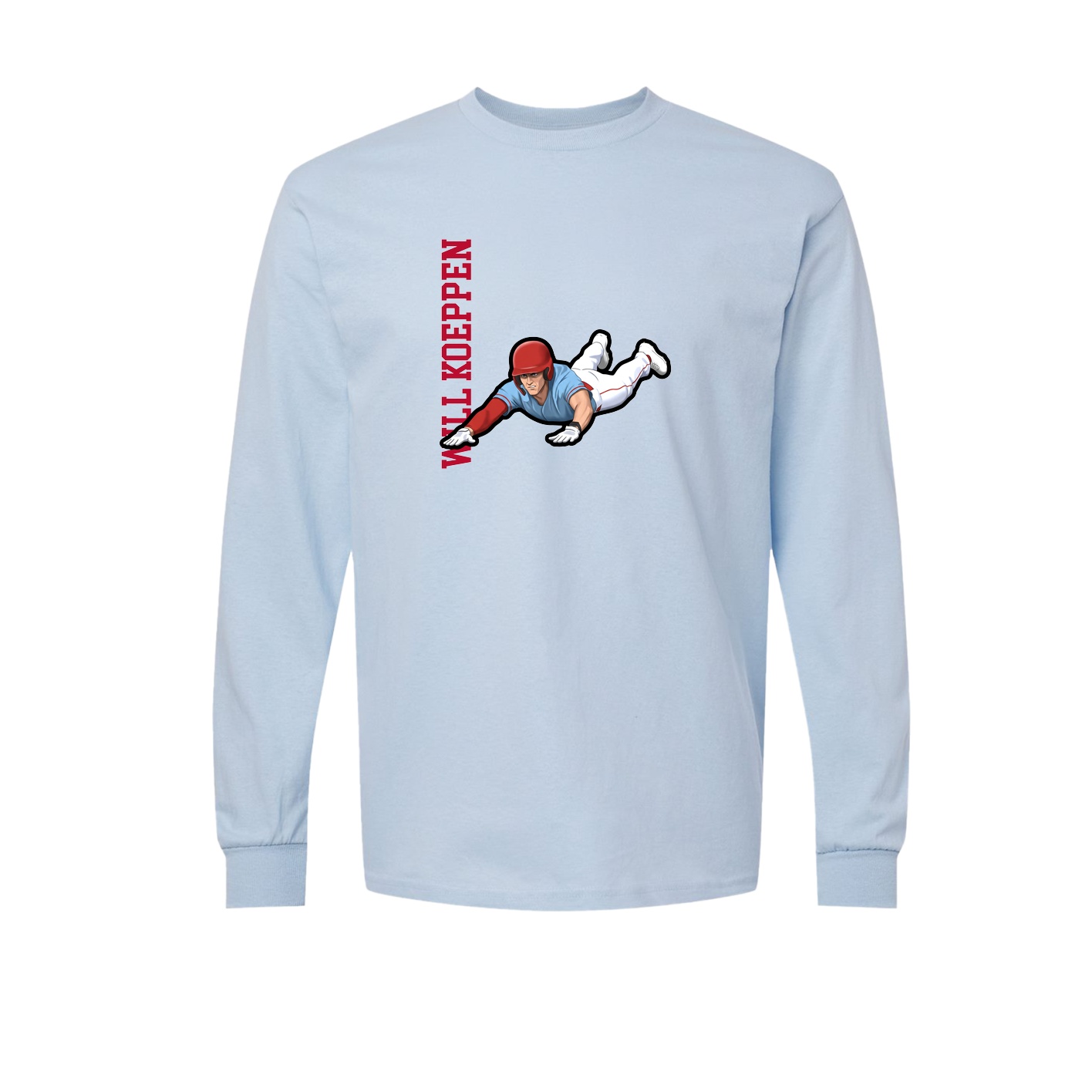 Long Sleeve Tee — Name Vertical in Light Blue