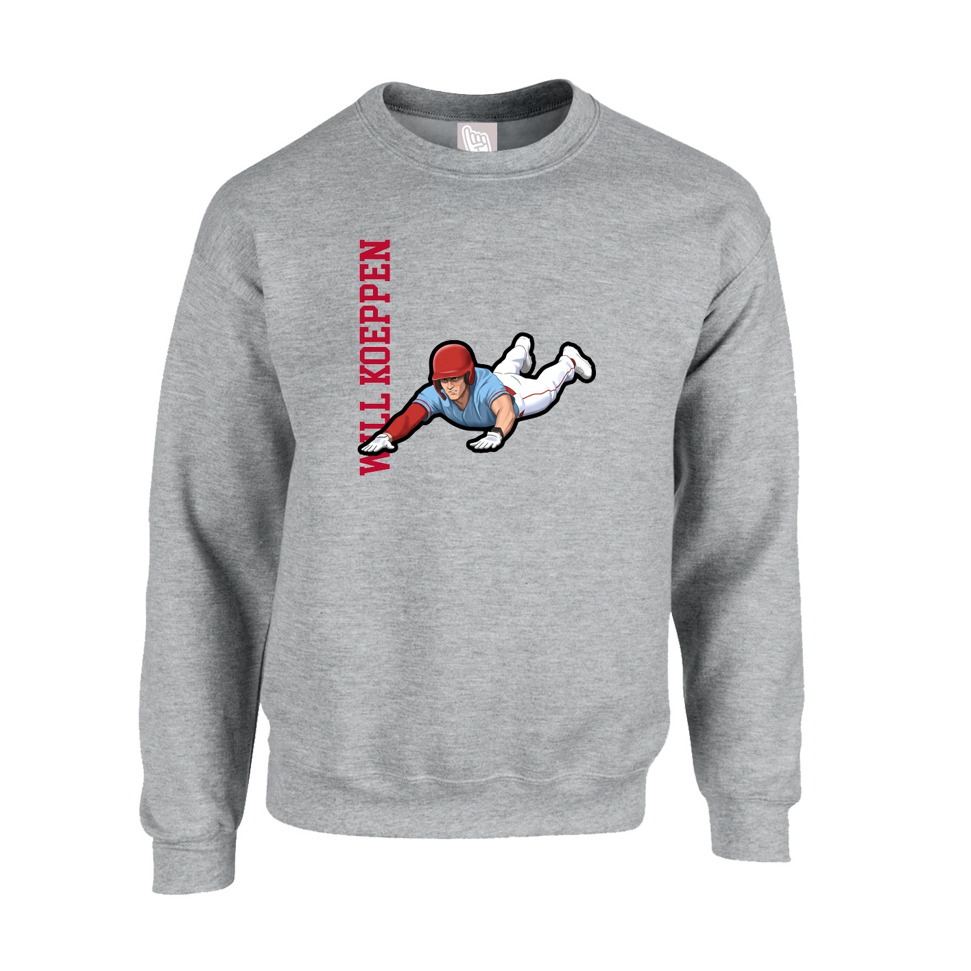 Fleece Crew — Name Vertical in Grey