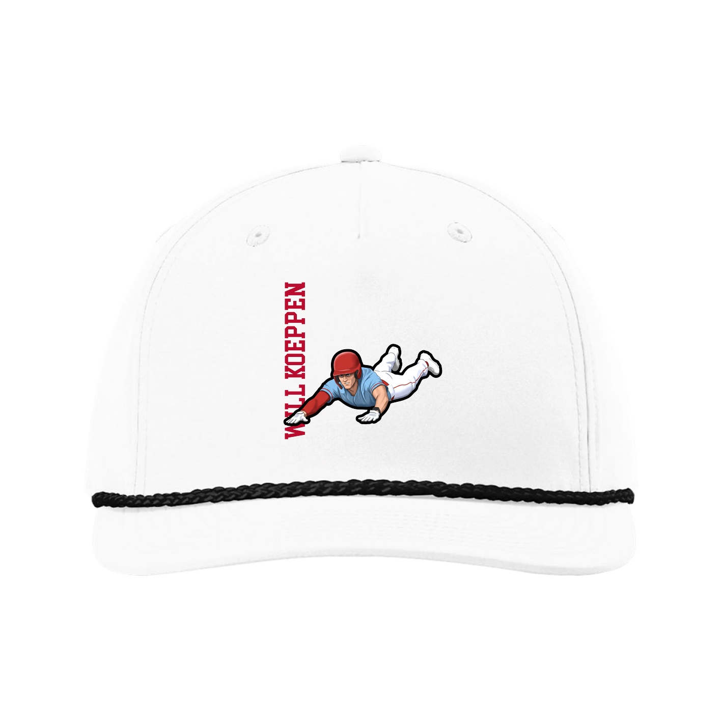 Five-Panel Classic Rope Cap — Name Vertical in White