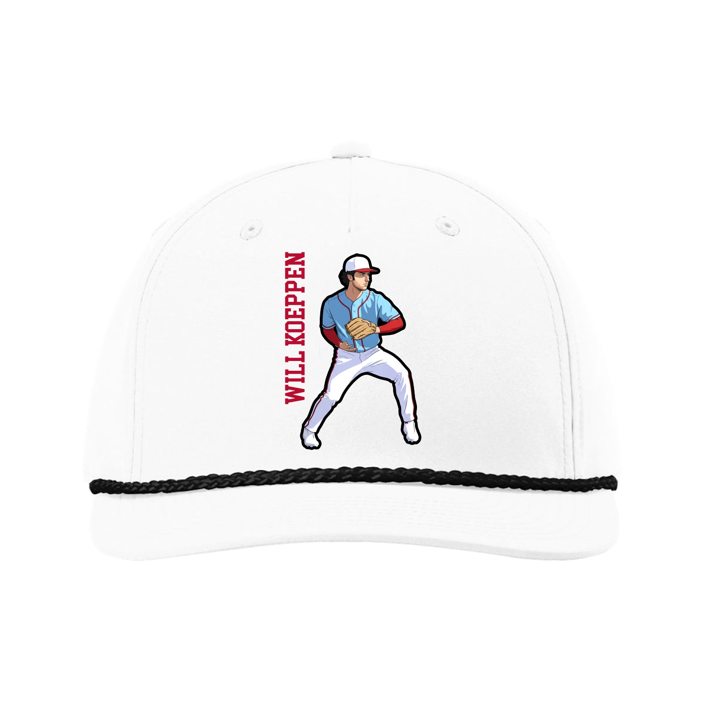 Five-Panel Classic Rope Cap — Name Vertical in White