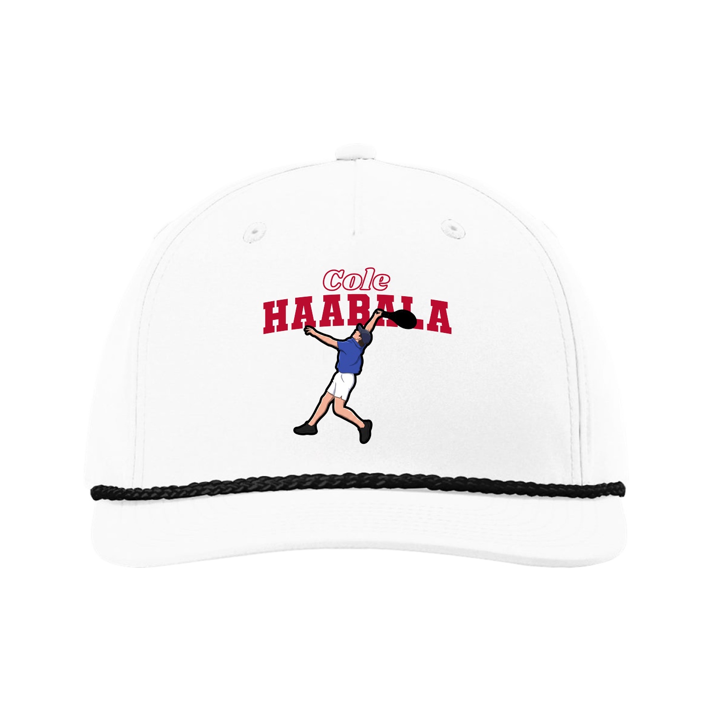Five-Panel Classic Rope Cap — Name Arch in White