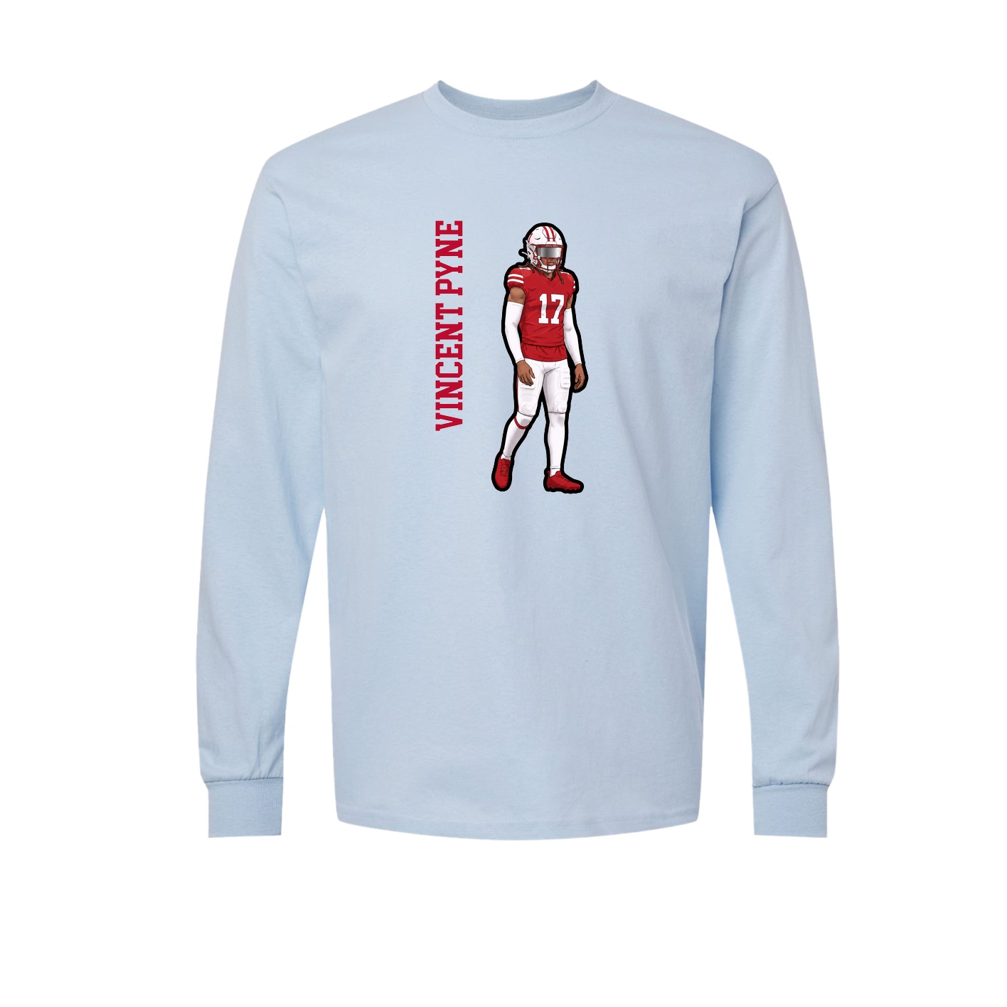 Long Sleeve Tee — Name Vertical in Light Blue